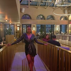 ASOS DESIGN plunge drape PU mini dress in black